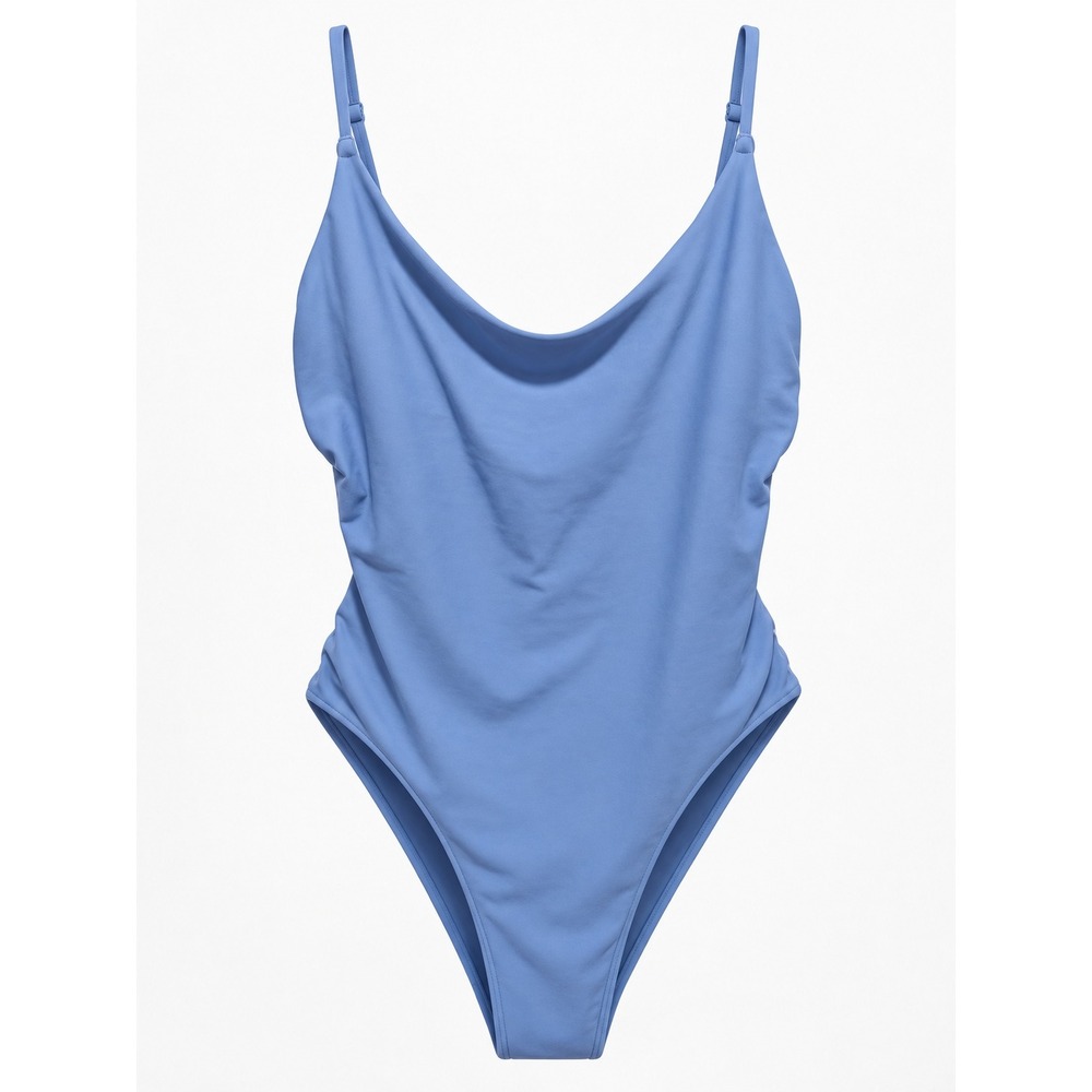 Aerie One Piece Swimsuit Women Large Light Blue Scoop Neck High Cut Minimalist